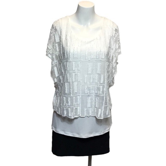 Joseph Ribkoff Tops - Joseph Ribkoff‎ Tiered Cap Sleeve Top Blouse US 14 White Layered Button Side